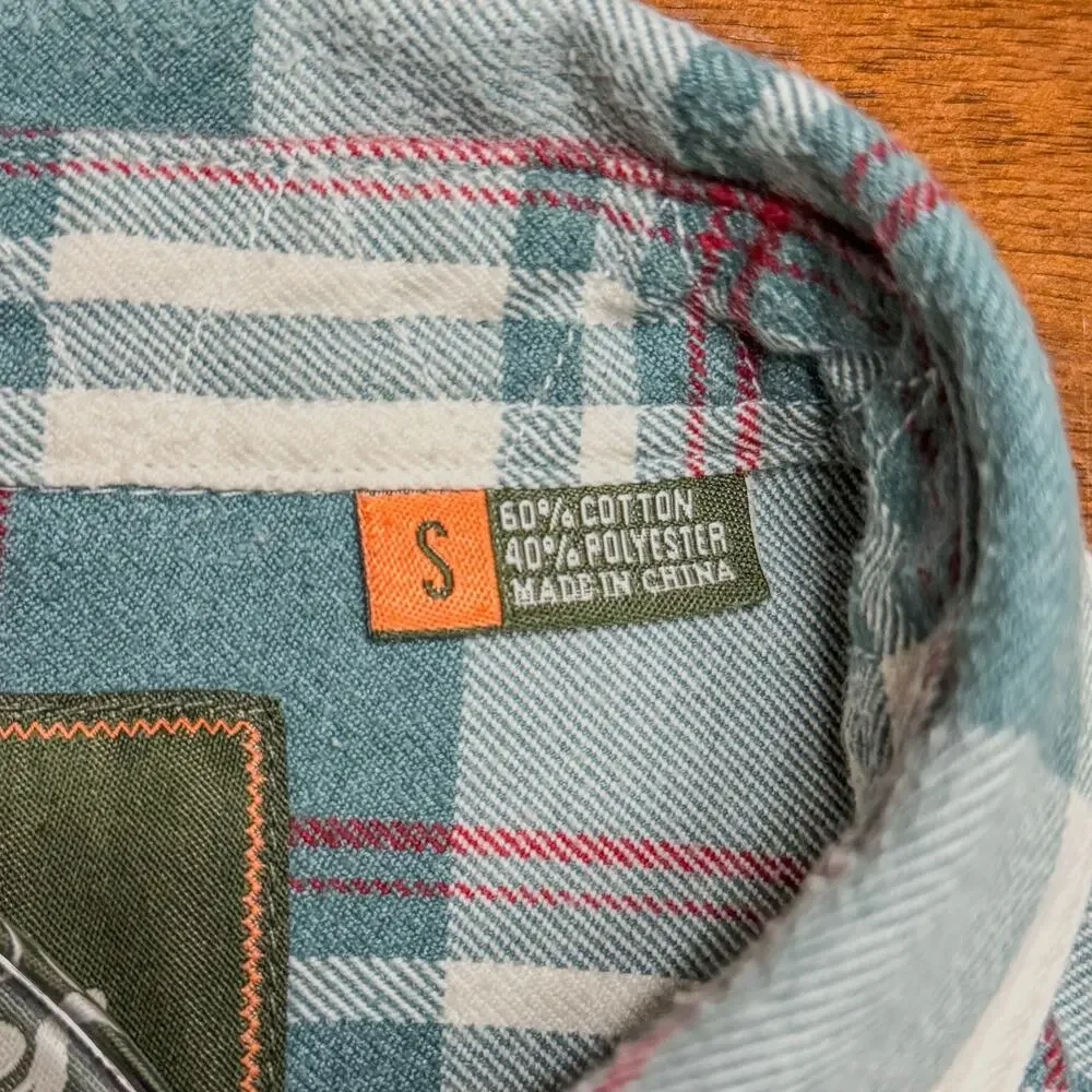 Howler Brothers Mens S Harkers Flannel Shirt Elbow Patches Green Cream Plaid